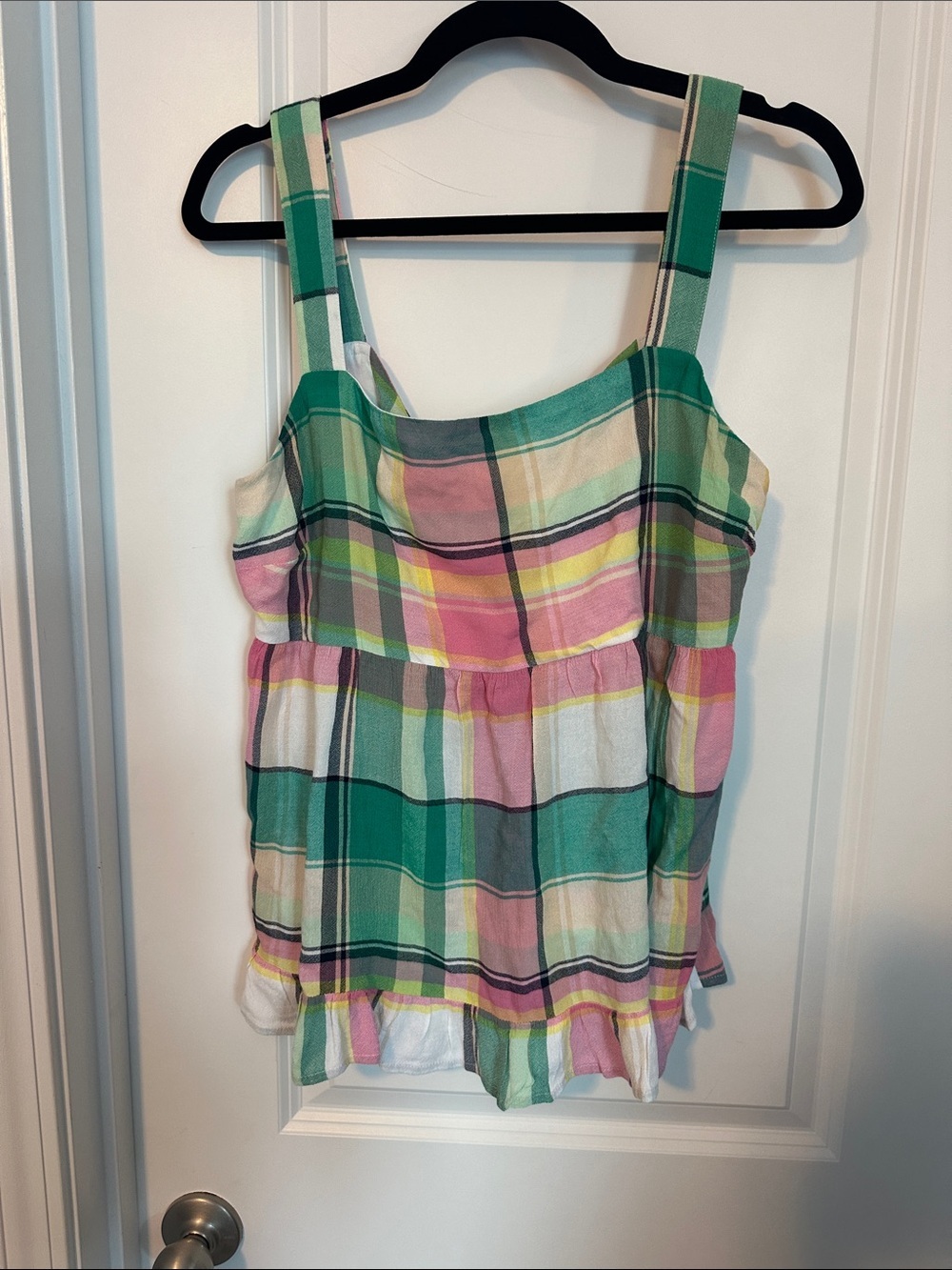LOFT Pastel Pink & Teal Plaid Peplum Cami - Picture 2 of 4